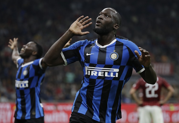 Inter Milan's Romelu Lukaku celebrates after scoring his third goal in Serie A