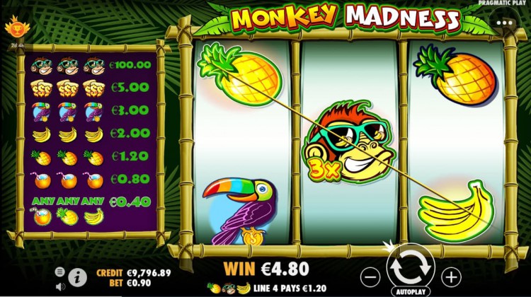 Có tổng cộng 9 đường trả thưởng trong game slot Monkey Madness tại SBOBET