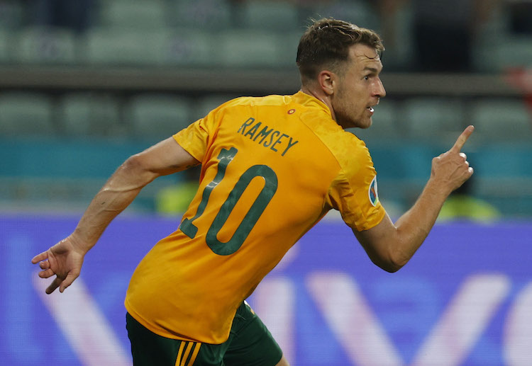 Aaron Ramsey scores a first-half goal to give Wales an initial lead in their Euro 2020 game against Turkey