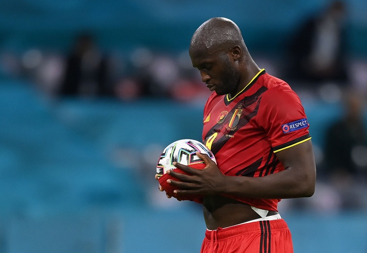 Belgium’s Romelu Lukaku is ready to take the penalty shot during the Euro 2020 match against Italy